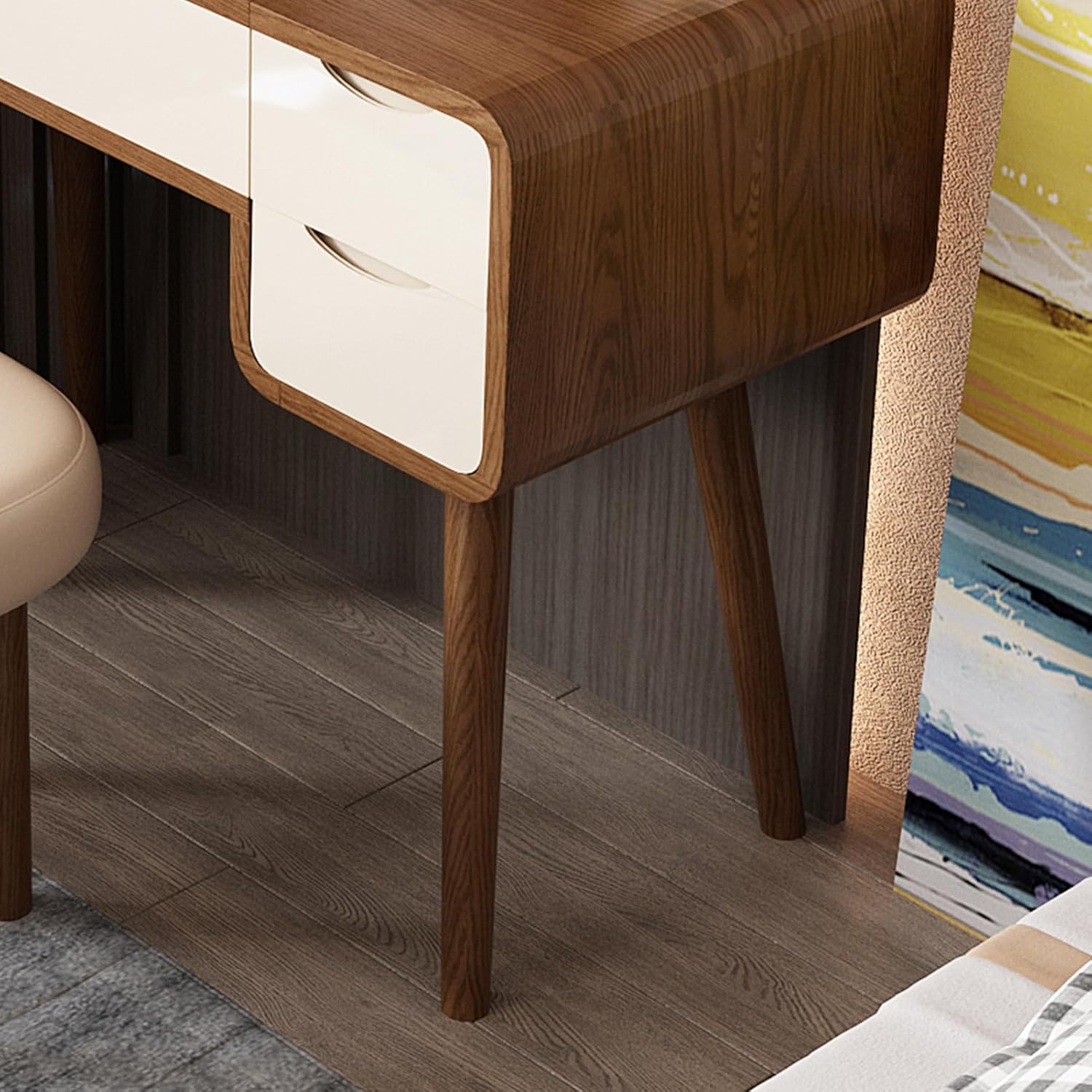 Lartis Flip Top Vanity Table Stylish Makeup Vanity with Stool, Makeup Vanity Desk, Reversible Makeup Mirror, Hidden Storage Compartment,Very Easy to Assemble,Can be Used as a Desk