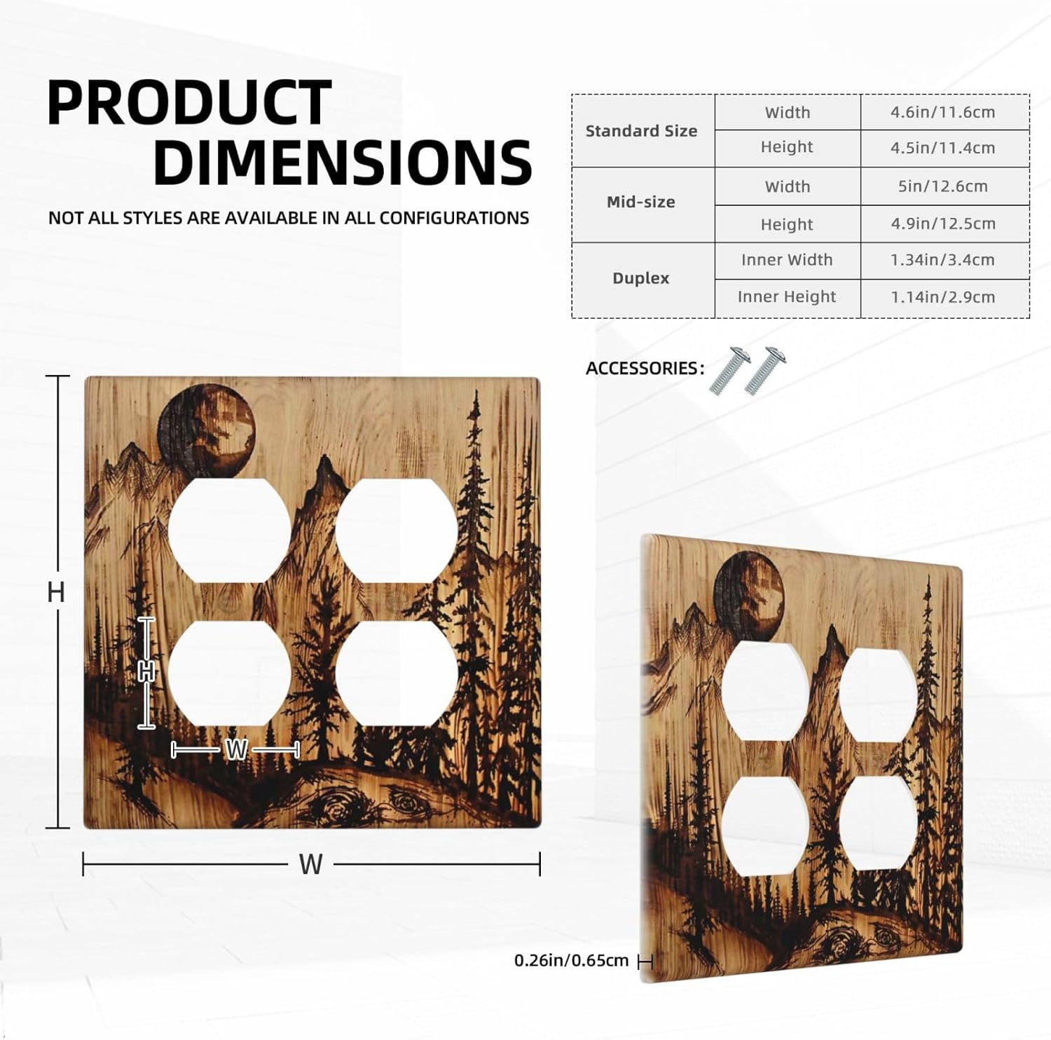 Decorative Outlet Covers with Brown Wooden Board Carved with Mountain Forest Landscape 2 Gang Wall Plate Double Duplex Light Switch Cover Switch Plate Cover for Farmhouse Decor