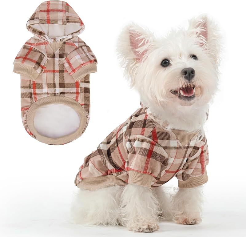 Moletom com Capuz para Cães BEAUTYZOO, Fleece Macio, Xadrez, Tamanho SM