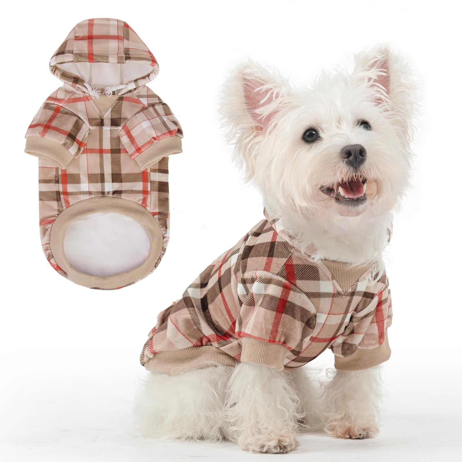 BEAUTYZOO Dog Hoodie Sweaters for Small Medium Large Size Dogs Girls Boys- Premium Quality, Ultra Soft, Superior Comfort Fit, Fleece Lined Hooded Sweatshirt- Cold Weather Pet Clothes Winter Coat,Plaid