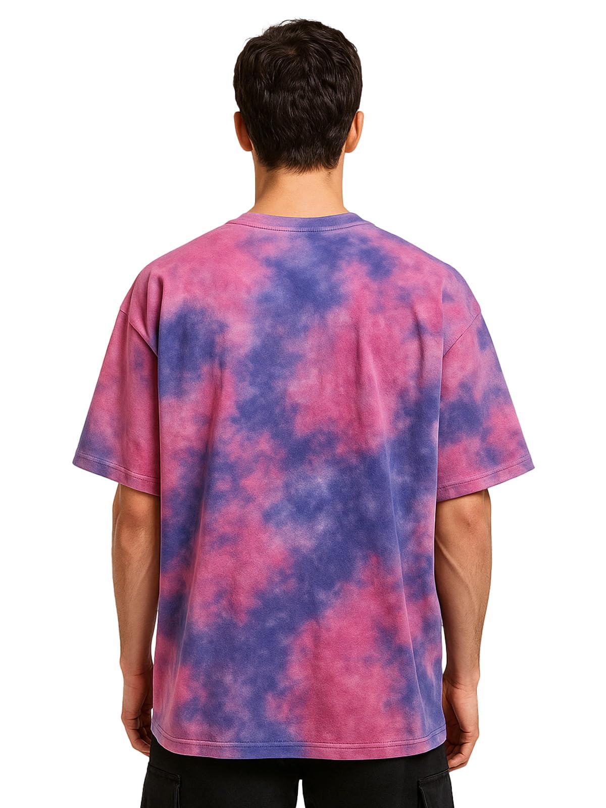 Veirdo T-shirt da uomo a mezza manica rotonda in 100% puro cotone oversize vestibilità ampia spalla goccia fresca e accogliente Tie & Dye rotonda mezza manica t-shirt per uomo (taglie: dalla S alla