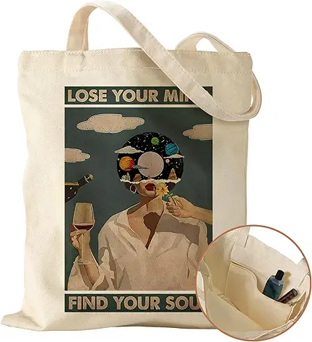 Aesthetic Canvas Tote Bag with Inner Pocket for...