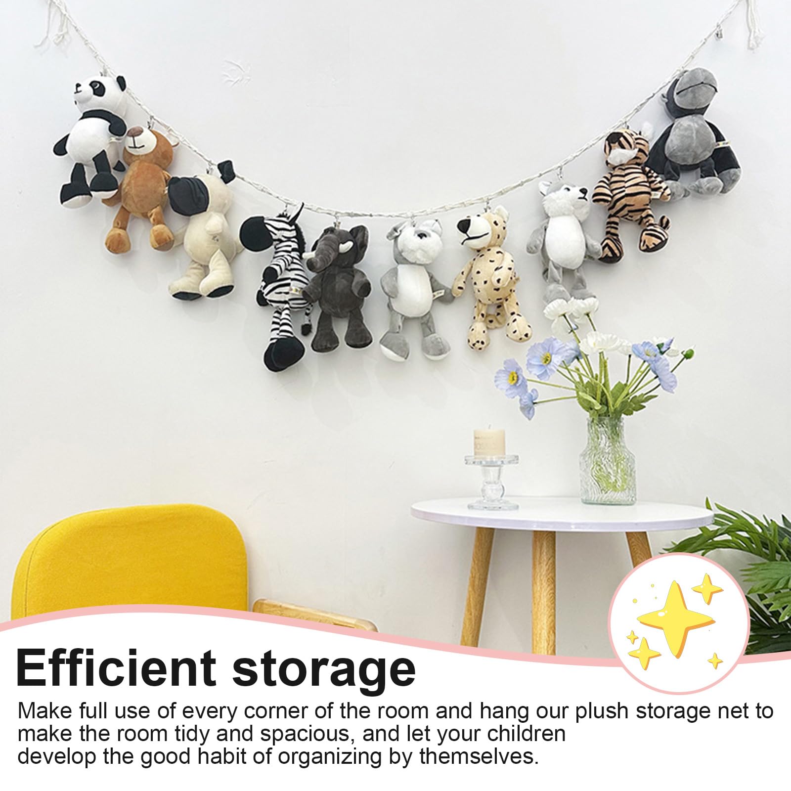 TIANLIN Range Doudou - 2 Hamacs Peluche Avec Corde Coton 2m, Anneaux Bois Et 40 Clips