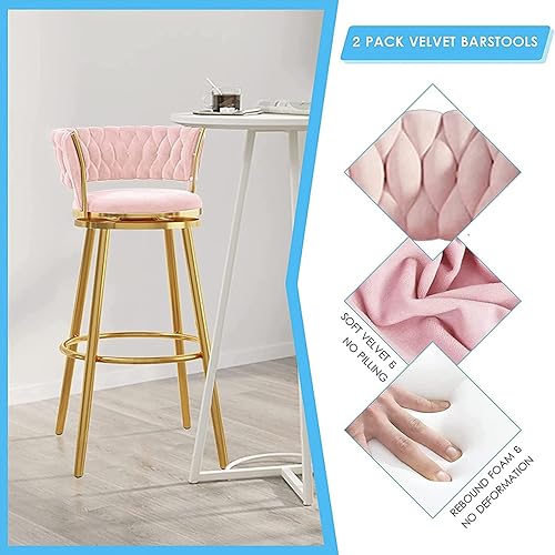 Miniatura 8 de Taburetes de bar tejidos de terciopelo azul juego de 2 taburetes de bar modernos de altura de mostrador taburete de cocina ajustable en altura silla