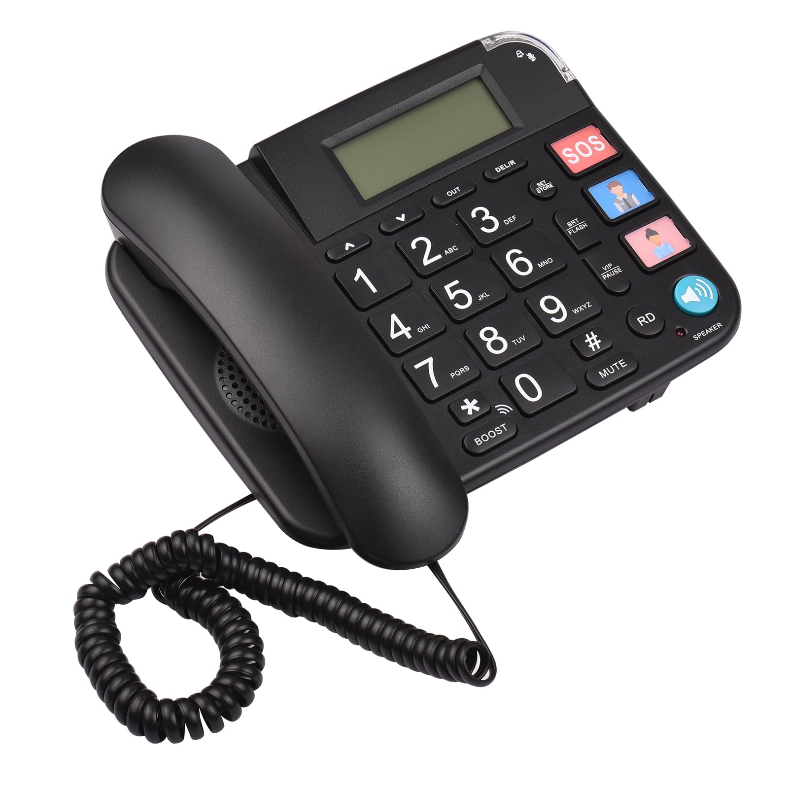 Telefono Cavo Portatile con un Grande Anziano per Anziani, Impiegato per il Benessere Potenza a Potenza con Supporto per Numeri VIP (BLACK)