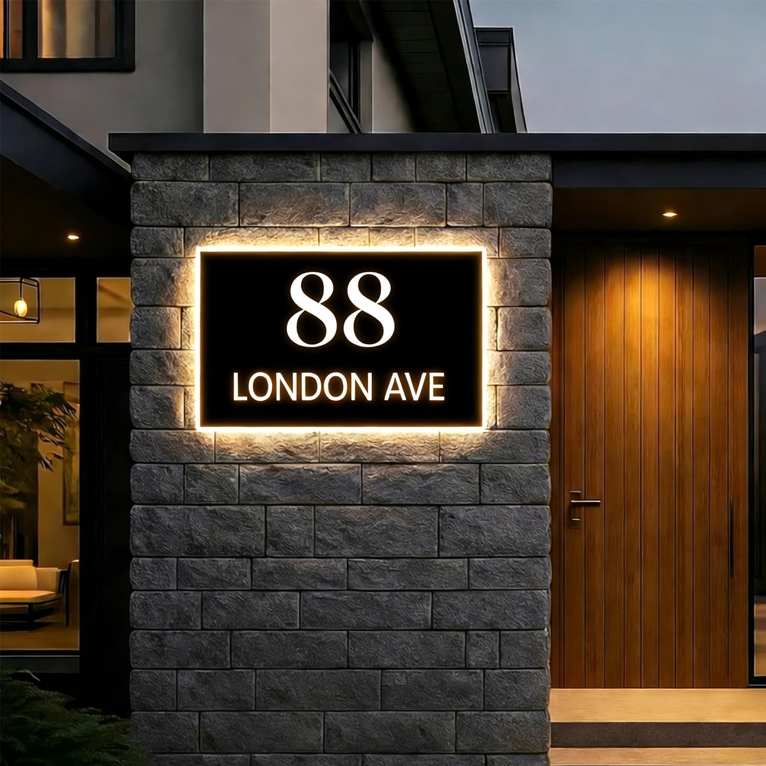 Custom LED House Number Sign for Outside, Modern Lighted Address Sign for House (Solar or 12V Options), Personalized 3D Stainless Steel Backlit Plate, Waterproof Outdoor Plaque for Yard Garage Shop