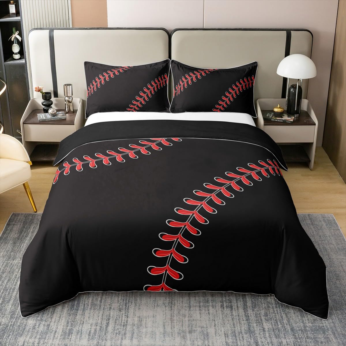 Cadeau parure lit baseball 140x200 en coton pour fan de sport