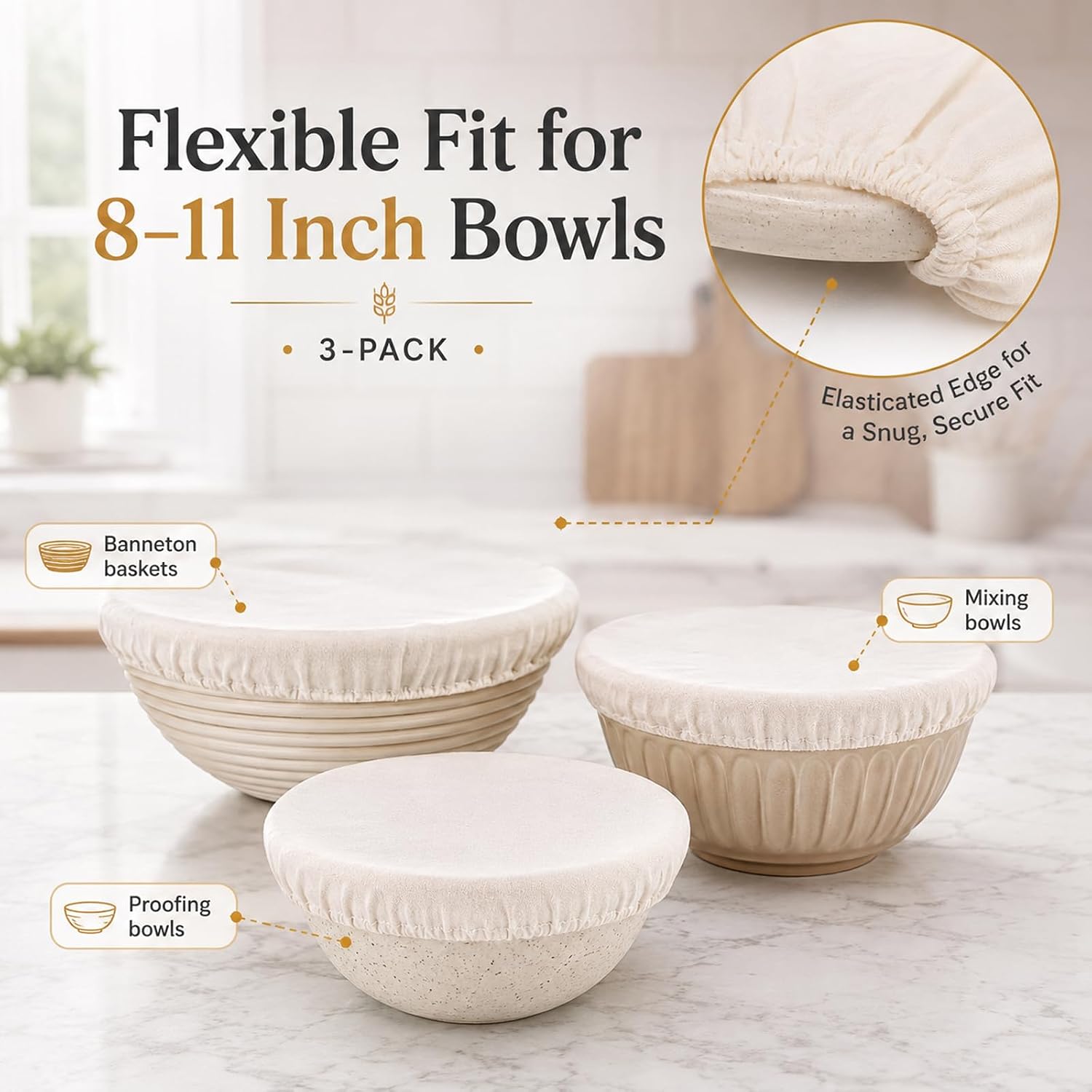 3 Pack Cotton Bread Proofing Cover 9.84inch Sourdough Banneton Liner Cloth