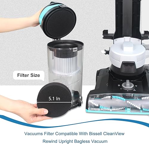Miniatura 2 de Filtros de repuesto compatibles con aspiradora vertical Bissell CleanView Rewind sin bolsa, se adapta a los modelos 3534, 3313, 3533, 3536, 3333,