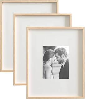 Kate and Laurel Gibson Modern Wall Picture Frame Set of 3; 16x20 matted to 8x10; Natural; Three-Piece Frame Set for Gallery Wall Frame Set in Living Room Wall Decor