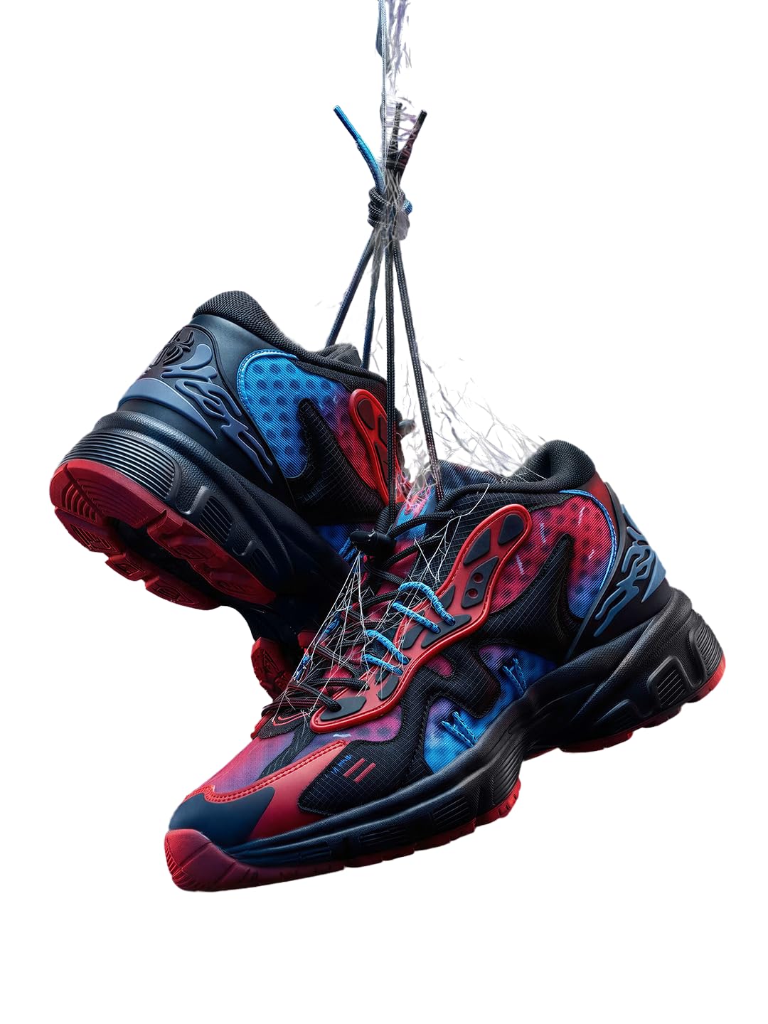 The Souled Store Spider Verse: Zapatillas deportivas con cordones para hombres y niños, color negro, rojo y azul, suela acolchada de malla transpirable, suela duradera, ligera y transpirable