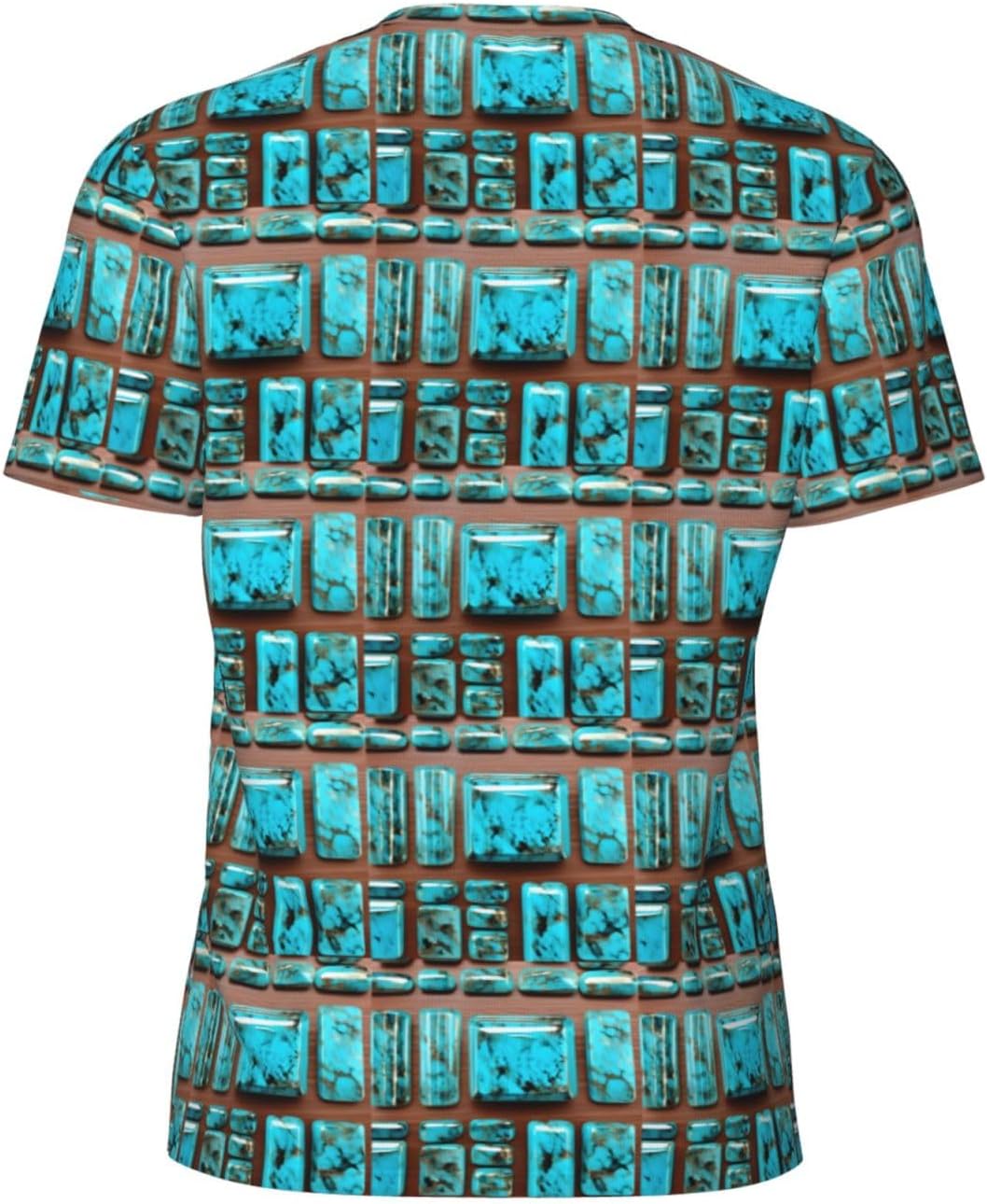 Bright Aqua Blue Turquoise Print Mens Short Sleeve Mesh T-Shirt Breathable Athletic Gym Running Casual Sports Wear