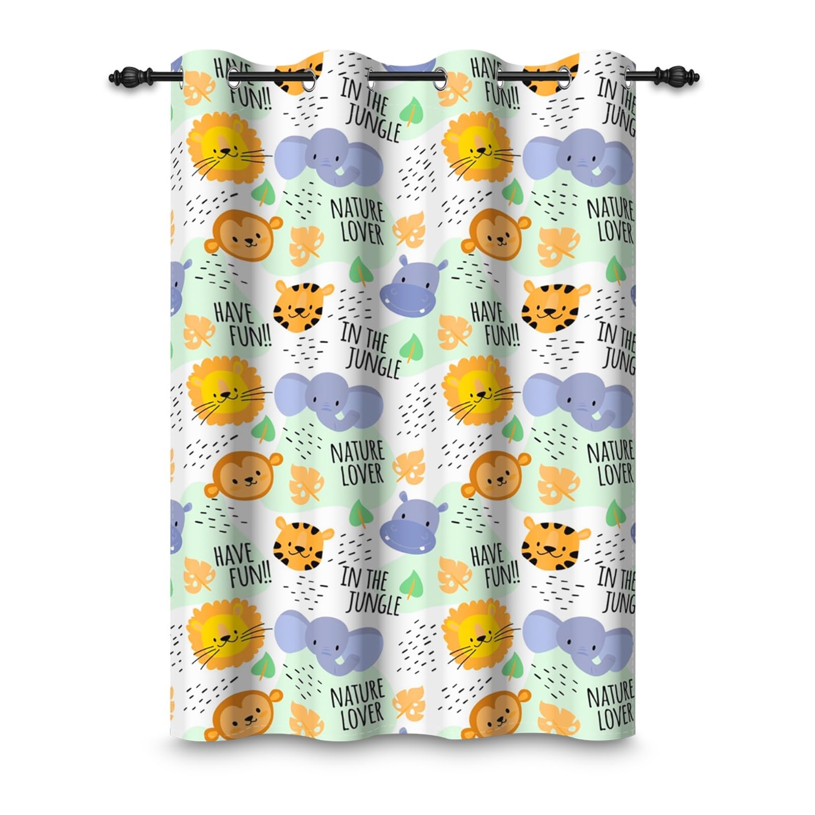 ggaimwf 53"x 90" Animal Eyelet Curtain for Kids Bedroom Jungle Funny Cartoon Zoo Colorful Lion Elephant Blackout Insulated Thermal Grommet Window Drapes for Nursery Playroom Living Room,1 Single Panel