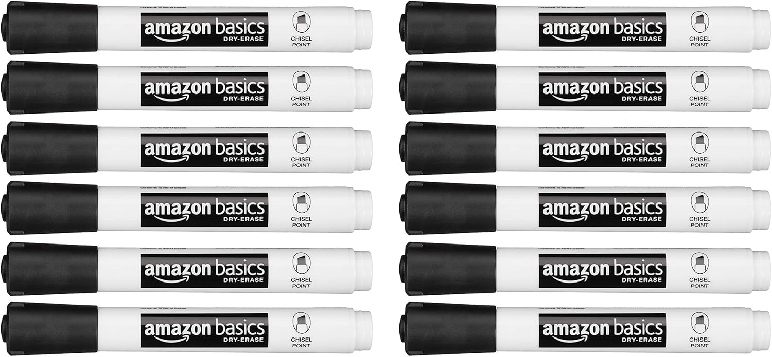 Amazon Basics 12Pack LowOdor Chisel Tip Dry Erase White