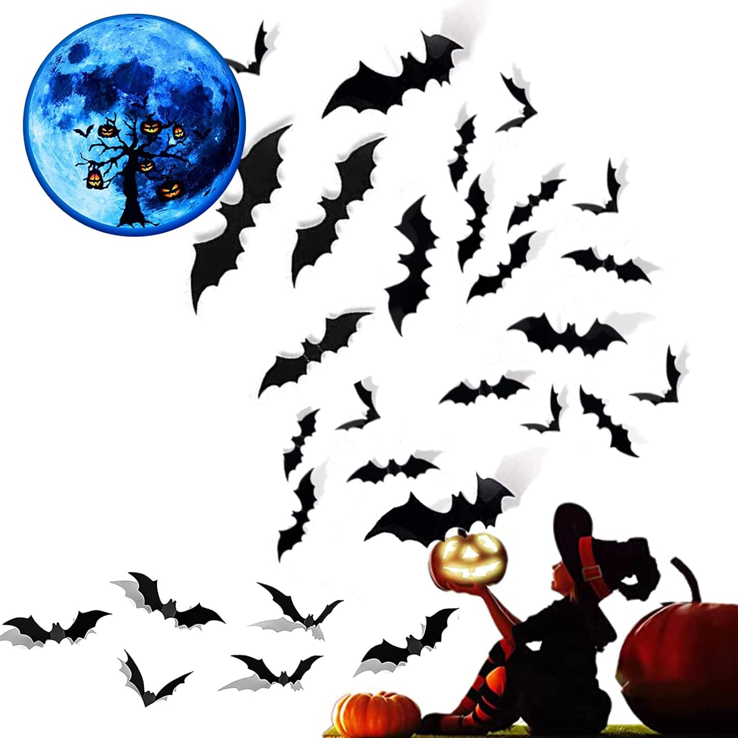 72 Pcs Bats Wall Decor, 3D Bat Halloween Decoration
