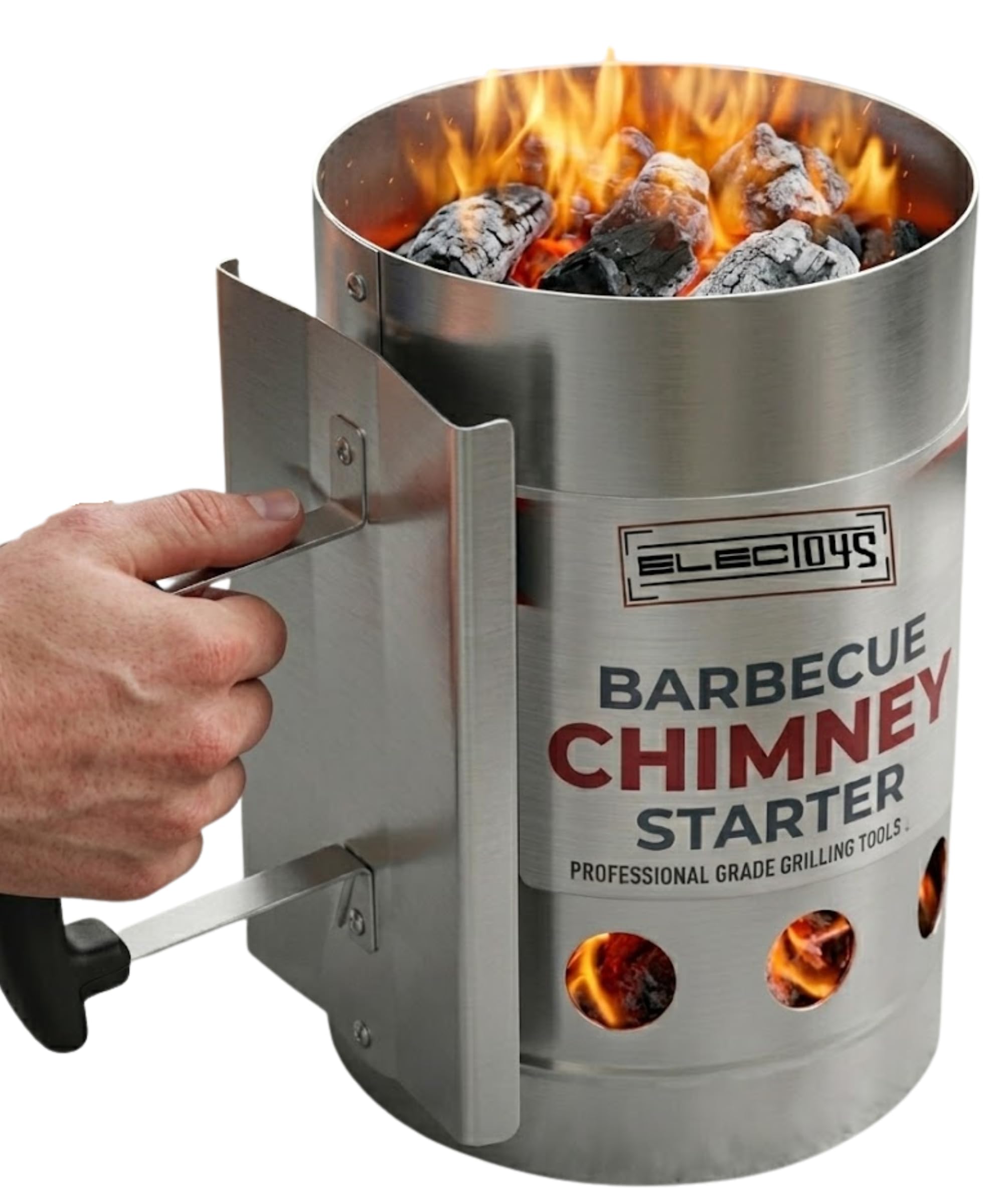 Electoys Fire Lighters BBQ Charcoal Fire Starter Kit - Galvanized Steel BBQ Briquettes Chimney Kit - Rapid Coal Burner Outdoor Barbecue Grill Briquettes - Camping Coal Starter - Ergonomic Handle