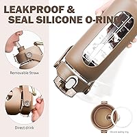 Vista 3 de kytffu Botellas de agua de vidrio de 64 onzas con popote, botella de vidrio motivacional de medio galón con funda de silicona y marcador de tiempo