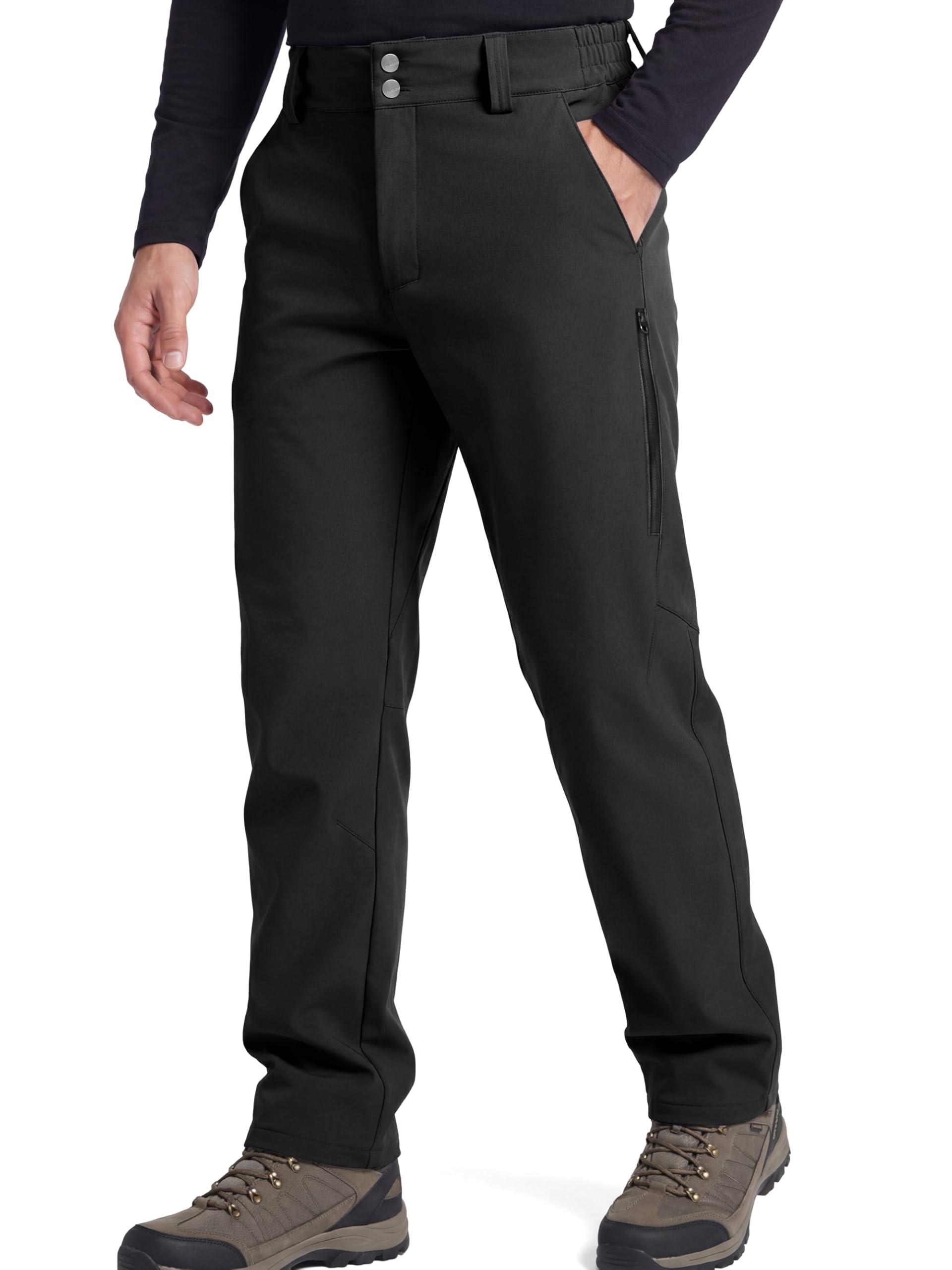 FREE SOLDIER Men's Warm Windproof Winter Fleece Lined Pants Hiking Expandable-Waist Softshell Snow Ski Pants