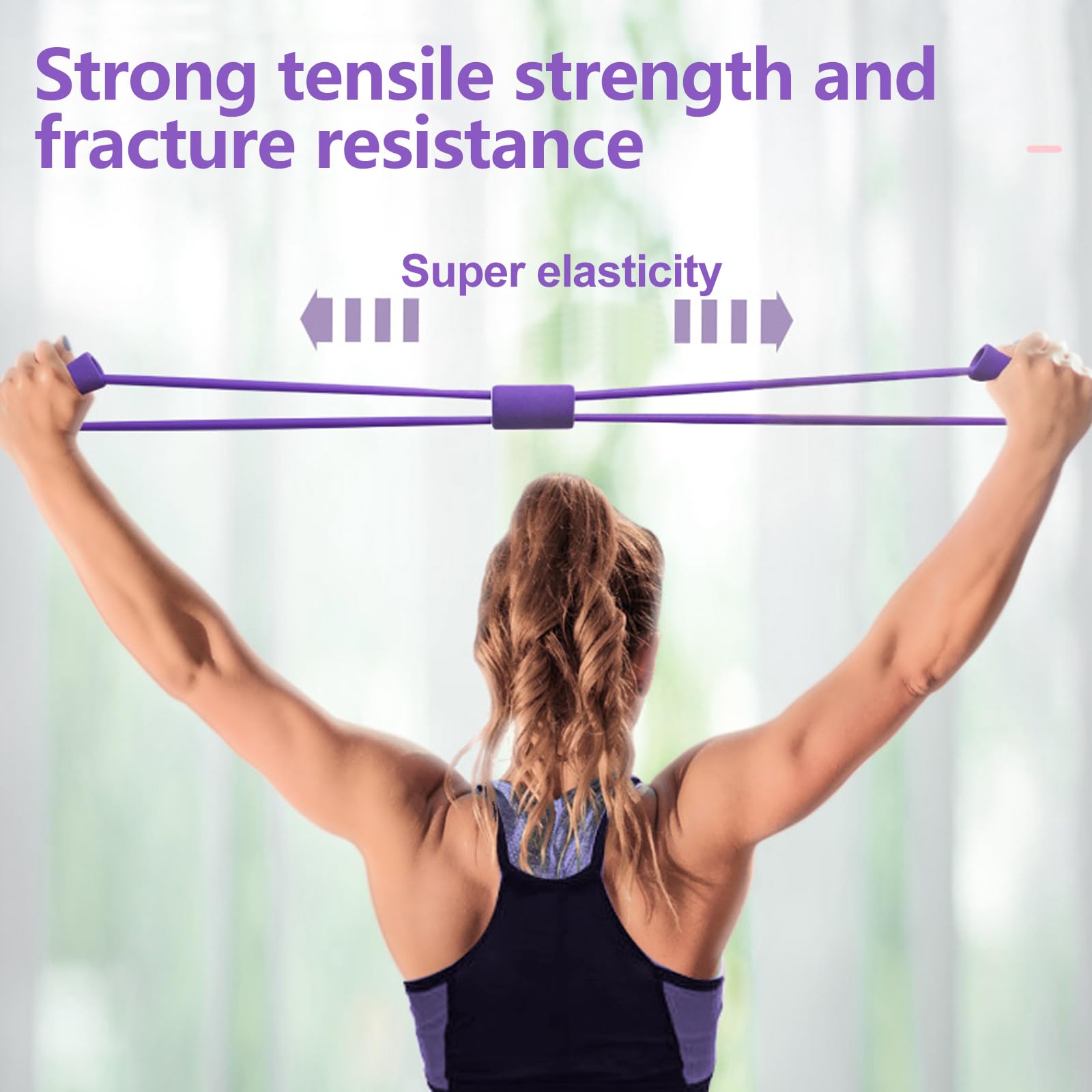 Crunches Pull Rope z figurką 8 ściągaczami i opaskami fitness (fioletowy) | 6 rurek gumowych gumowych taśm, opaski do ćwiczeń fitness, fitness do treningu talii nóg brzucha