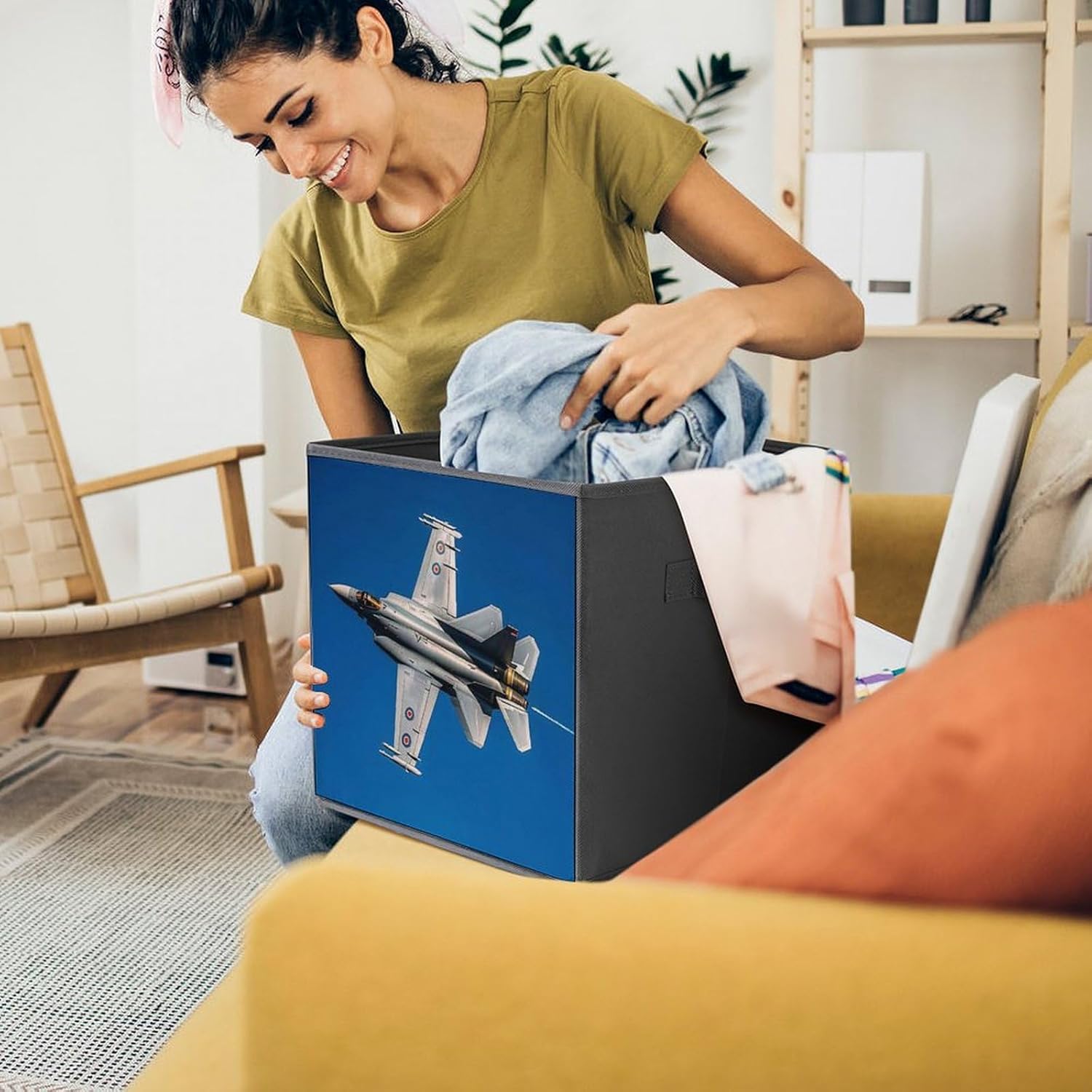 Jet Fighter Foldable Storage Box with Handles, Durable Oxford Storage Cubes, 2PCS Collapsible Closet Organizer for Home, Shelf, Office, Travel