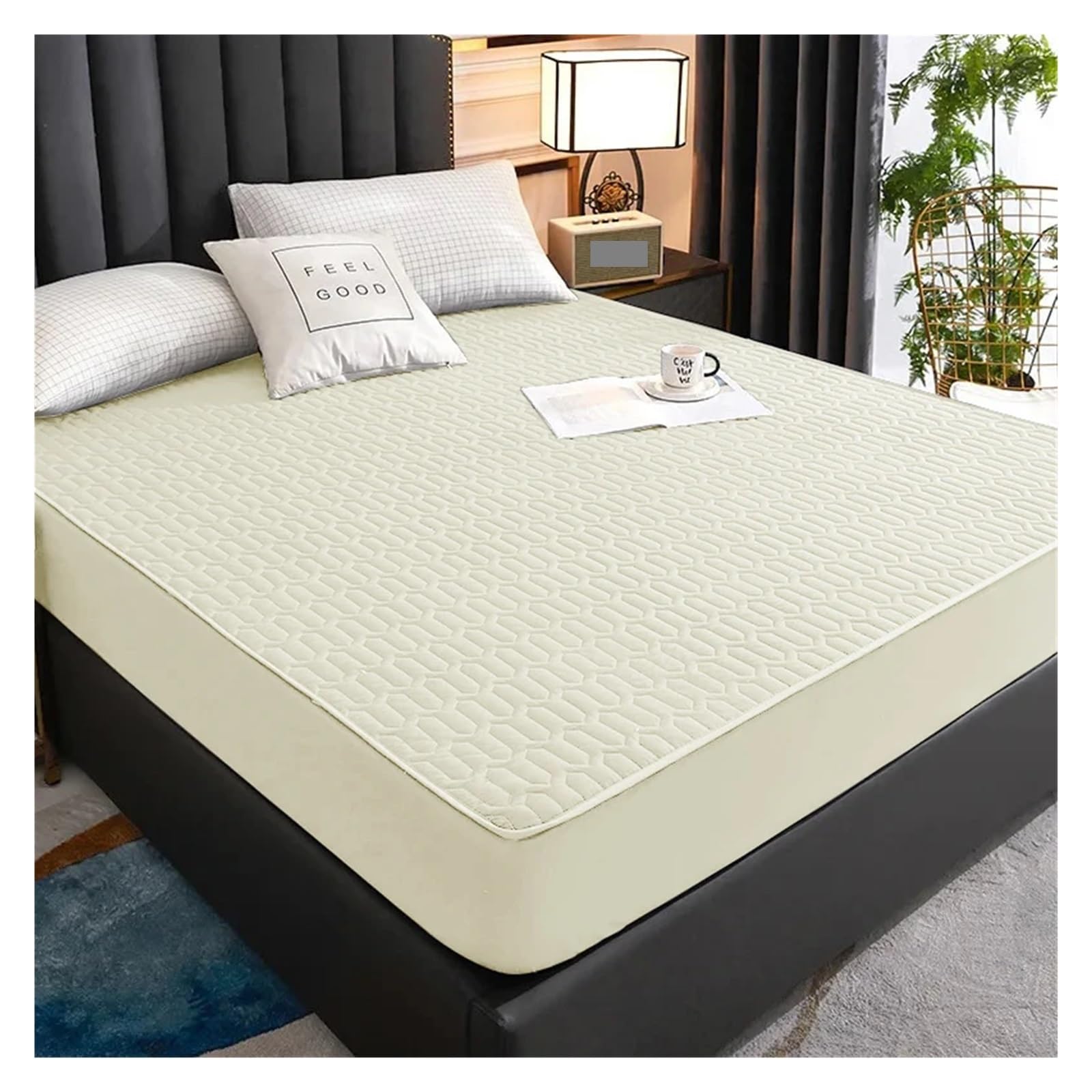 Casa de Matelas Funda Protectora de colchón Impermeable y Segura, Ropa de Cama con Estampado Transpirable, Suave y cómoda, Lavable a máquina(Beige,150x200x30cm)