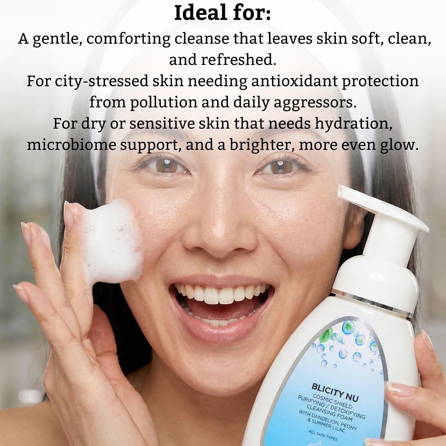 YUNASENCE BLICITY NU Cosmic Shield Purifying Detoxifying Cleansing Foam, 8oz. All skin types. Helps Defend Skin Against City Stress & Pollution.
