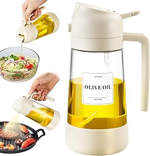 PARACITY Oil Dipenser Bottle with Silicone Bottom, 2 in 1 Olive Oil Sprayer and Dispenser, Oil Spray Bottle 500ML/ 17OZ for Cooking, Kitchen, BBQ, Air Fryer, Salad, Baking(1PC White)