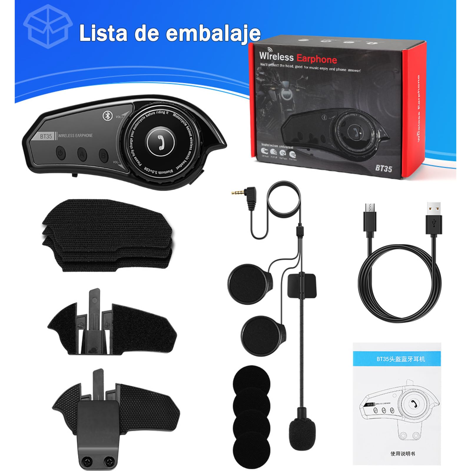 Intercomunicador Casco Moto, Interfono Manos Libres Auriculares Sistema de Comunicación Wireless 5.0 con IP67 Impermeable, RGB luz, Reducción de Ruido CVC Interfono Moto Intercomunicador Casco Auricul