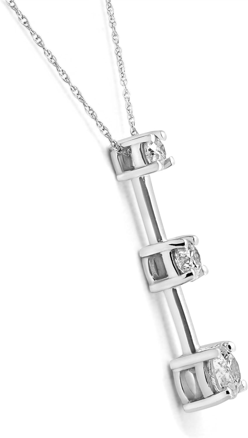 P3 POMPEII3 Pompeii 2 cttw 3-Stone Round Diamond Pendant Necklace 14k White Gold