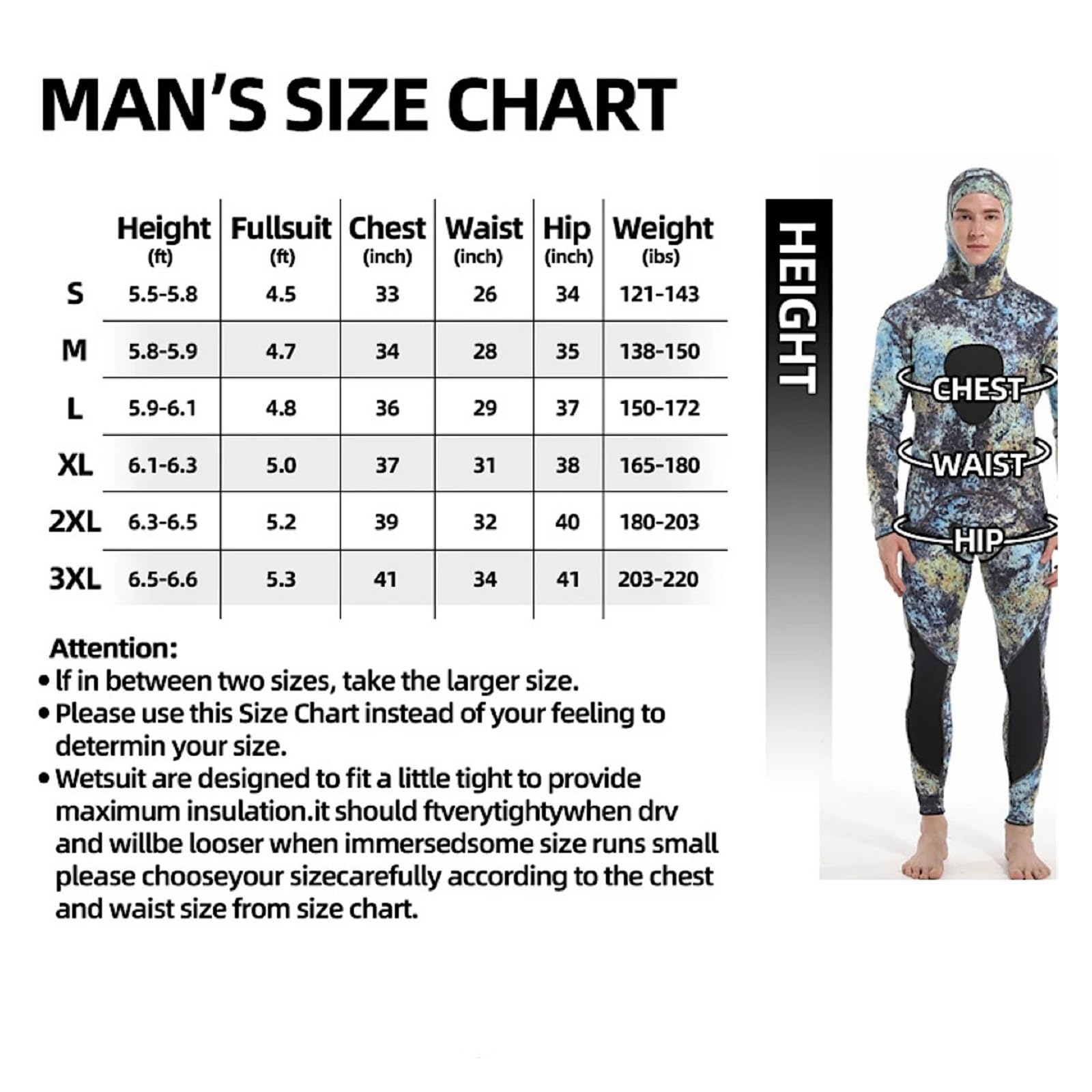 Muta Muta da uomo in neoprene 1,5/3 mm con cappuccio, calda muta caccia, pesca, surf