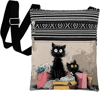 Funny Cats Crossbody Bag Two Black Cats Print Adjustable Strap Purse Outdoor Travel for Cat Lovers Owners Women Daily Use Lightweight Messenger Bag