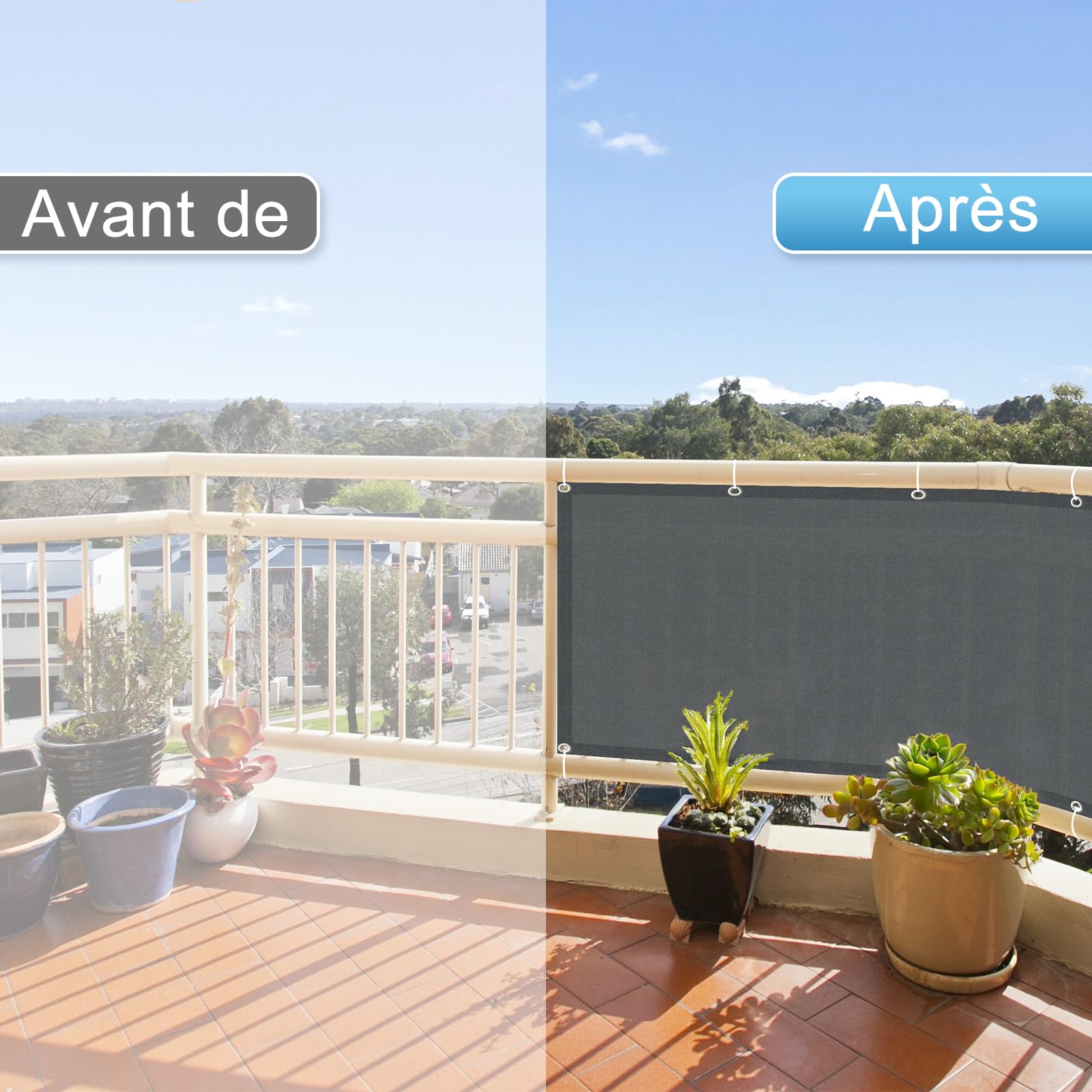 SUNNY GUARD Brise Vue Balcon 70x500cm Cache Vue Balcon,Protection UV,Coupe-Vent et Imperméable,pour Terrasse Jardin Patio,avec Attaches de câble,Anthracite Foncé