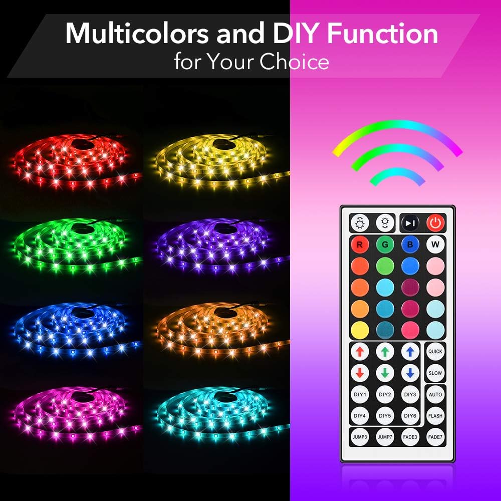 LED Strip Lights, 32.8ft RGB Color Changing LED Strip Lights for Bedroom, DIY Custom Settings Flexible LED Tape Lights with 44-key Remote Controller, LED Strip Lights Kit for Home decoration, kitchen