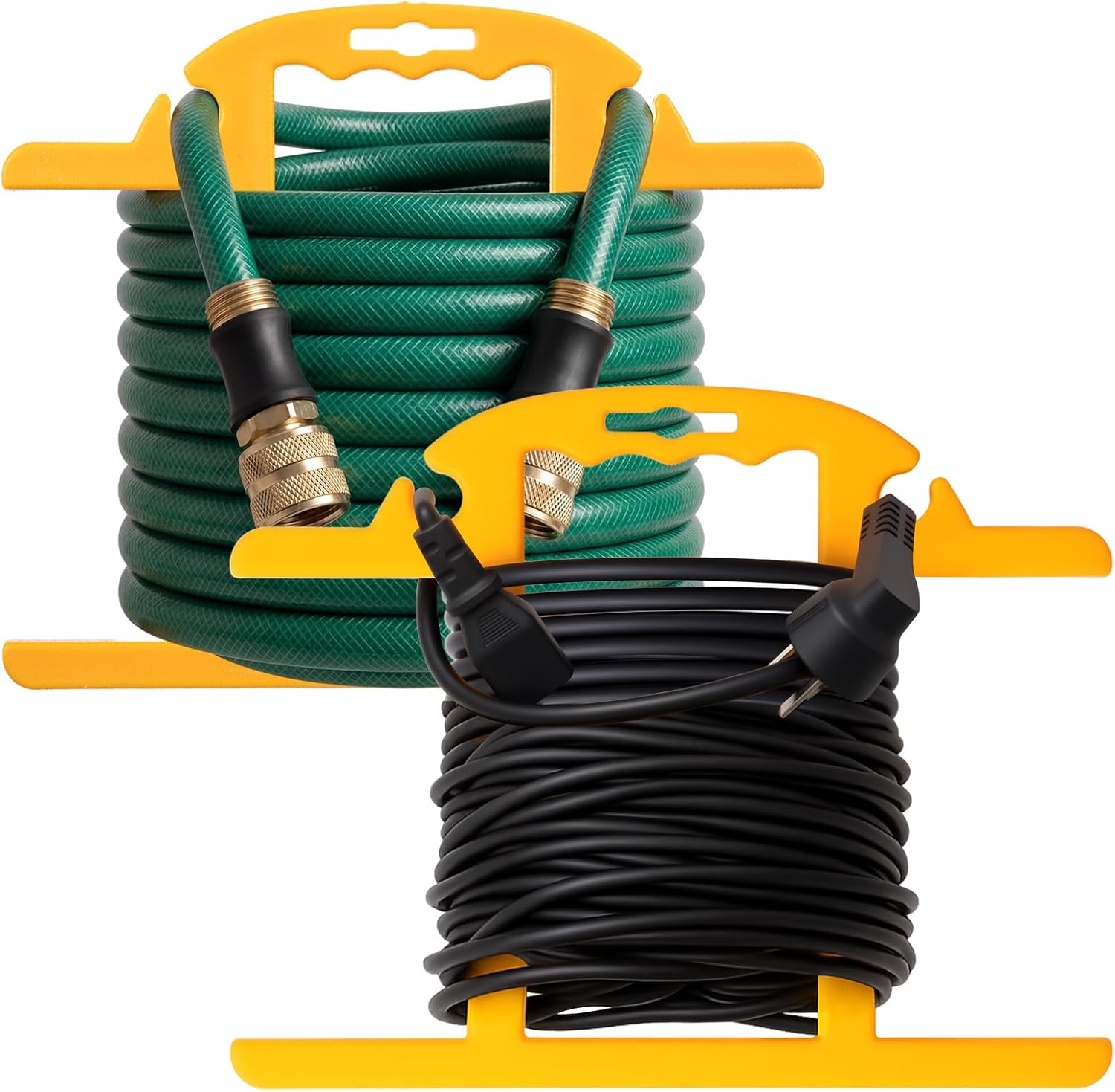 Ripeng 2 Pcs Heavy Duty Extension Cord and Hose Reel with Carrying Handle, Durable ABS H-shape Design Fits 100ft Cord Cable or Water Hose, 50ft Soaker Tube Management (Yellow)