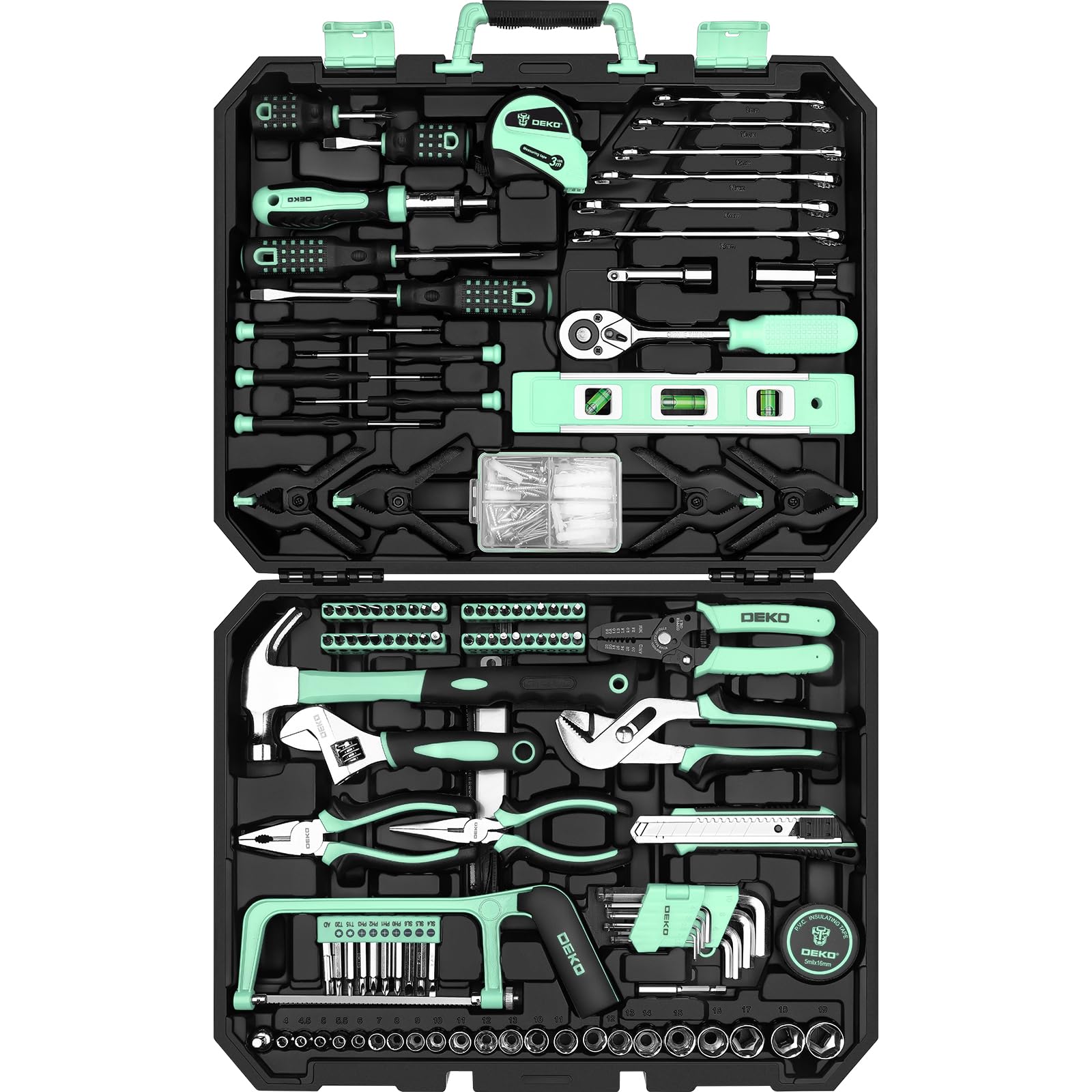 DEKOPRO Tool Set: 228 Piece Home Tool Kit, Household Basic Repair Tool Set Comes with Storage ToolBox, Socket Wrench Set for Car, Hand Tool Box Set for Home - Turquoise