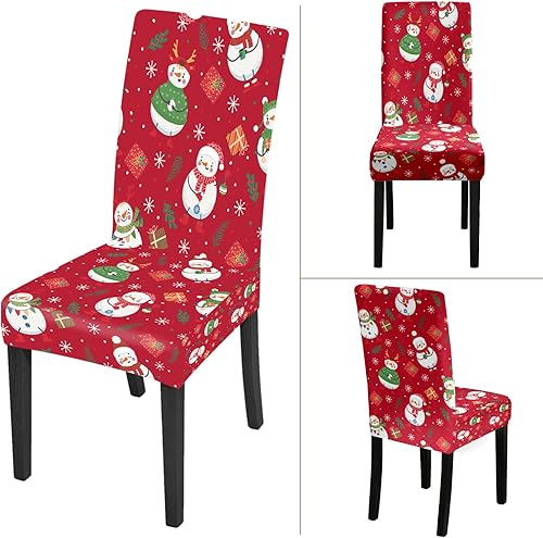 Miniatura 7 de ANNA QUEEN Festive Snowman - Juego de 4 fundas elásticas para sillas navideñas para comedor y cocina, fundas protectoras elásticas para sillas