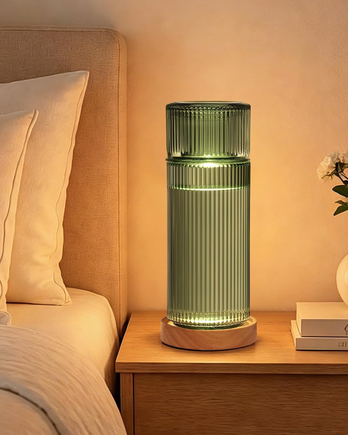 Bedside Water Carafe and Glass Set with USB Light Base, Green