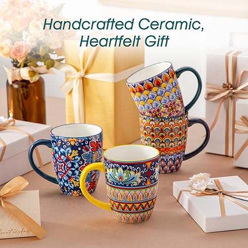 Miniatura 8 de vancasso Juego de 6 tazas de café de 16 onzas, tazas de cerámica grandes con asa, tazas de café bohemias para café con leche, capuchino y chocolate