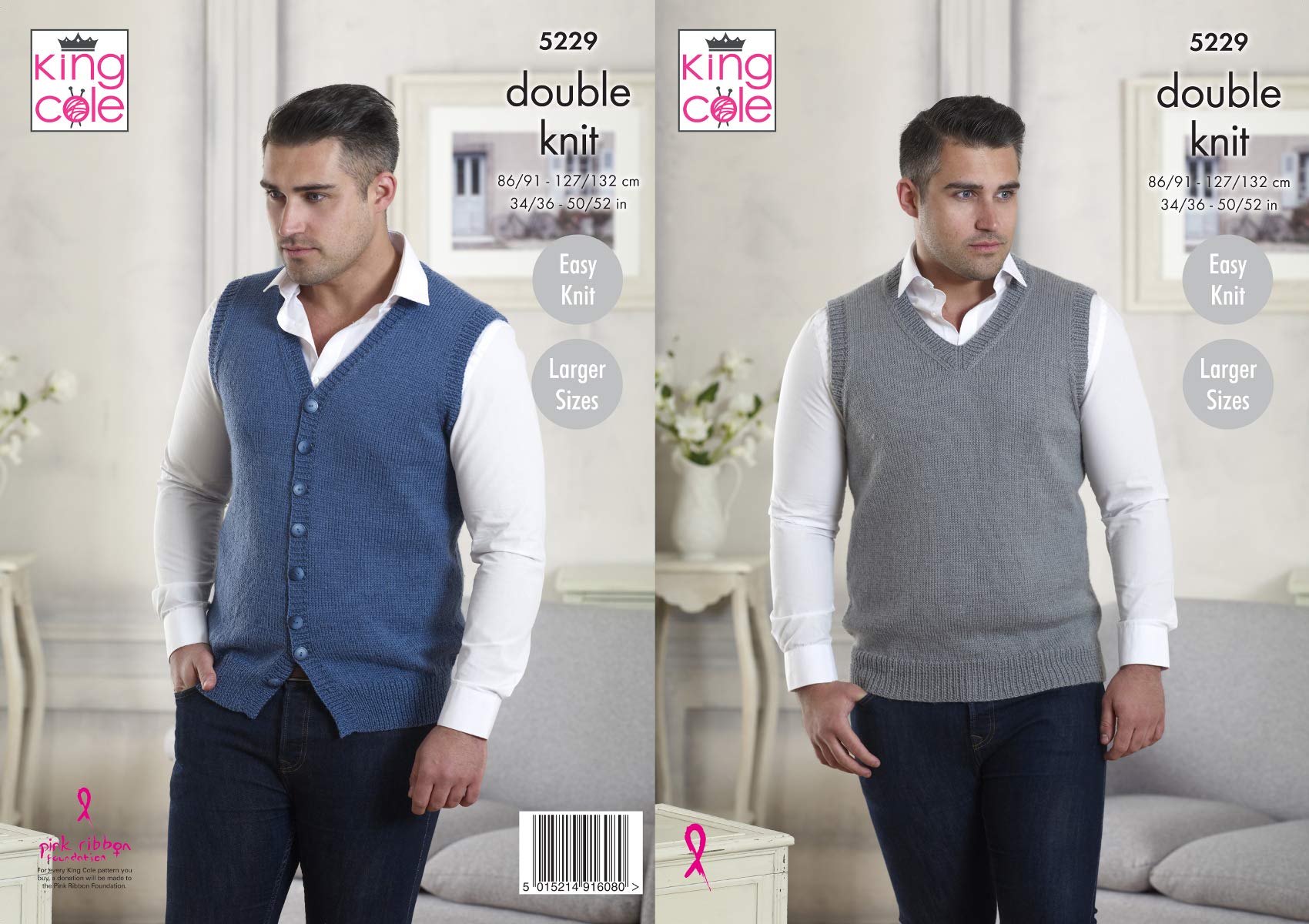 Easy Knit Mens Slipover & Waistcoat Double Knitting Pattern King Cole DK 5229