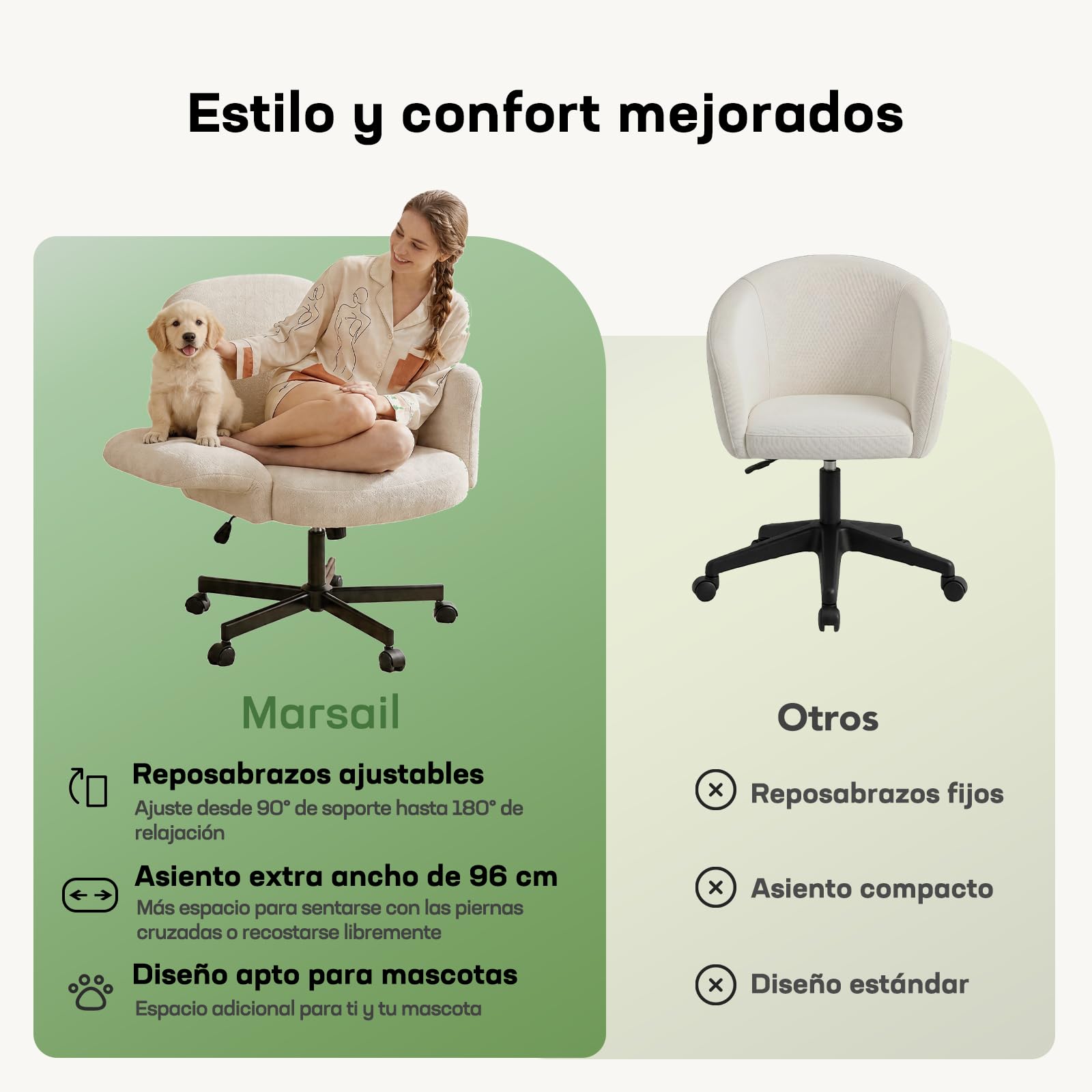 Marsail Silla Escritorio, Brazos Reg 180°, Respaldo Reclinable 105°, Beige