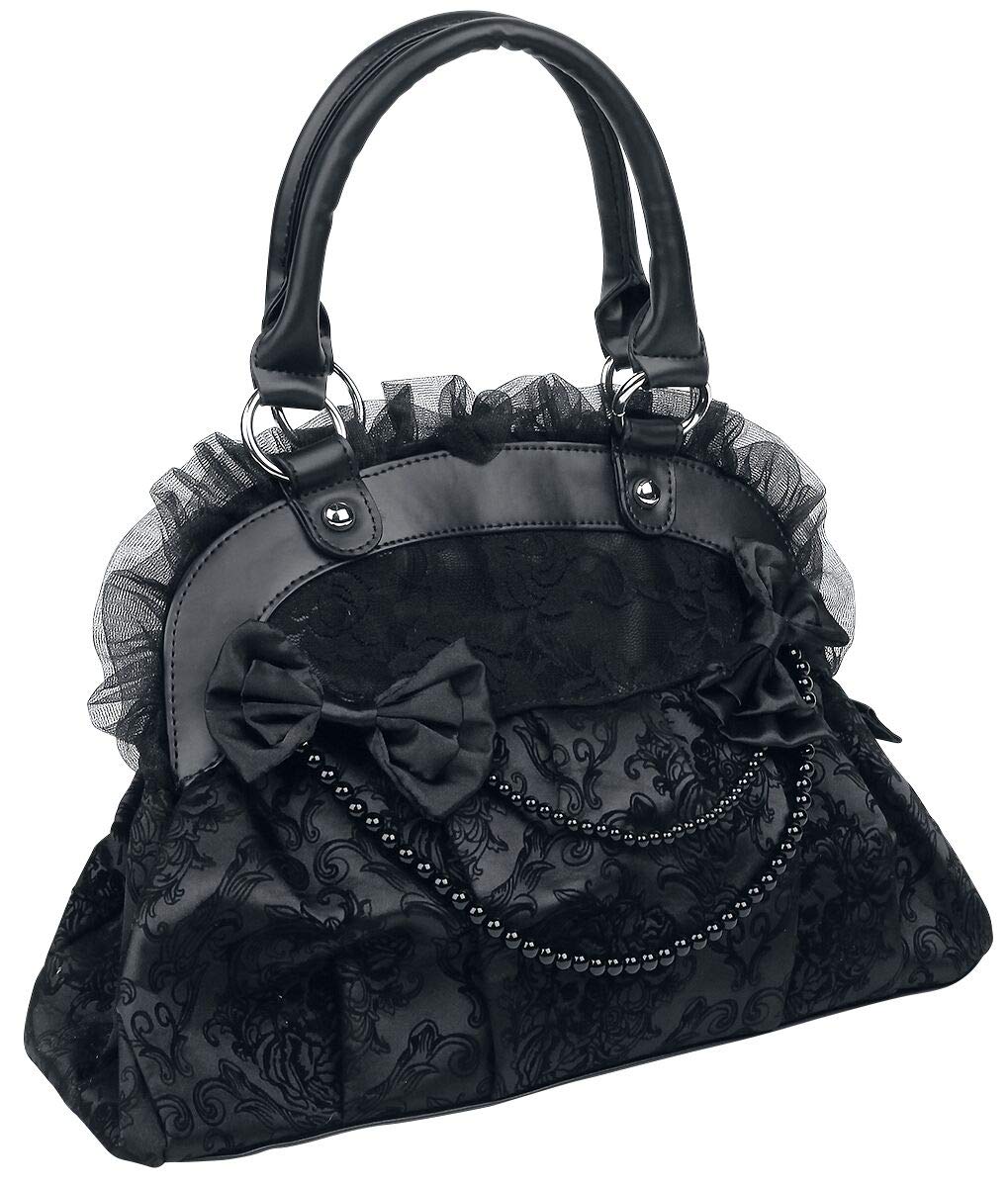 Reinvention Victorian Gothic Handbag Flocked Skulls with Bows and Lace Bag Purse