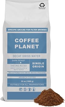Coffee Planet | Decaf Swis Water Filter Coffee - 1kg Dark Roast | Made from Arabica Coffee Beans | Rich Flavoured