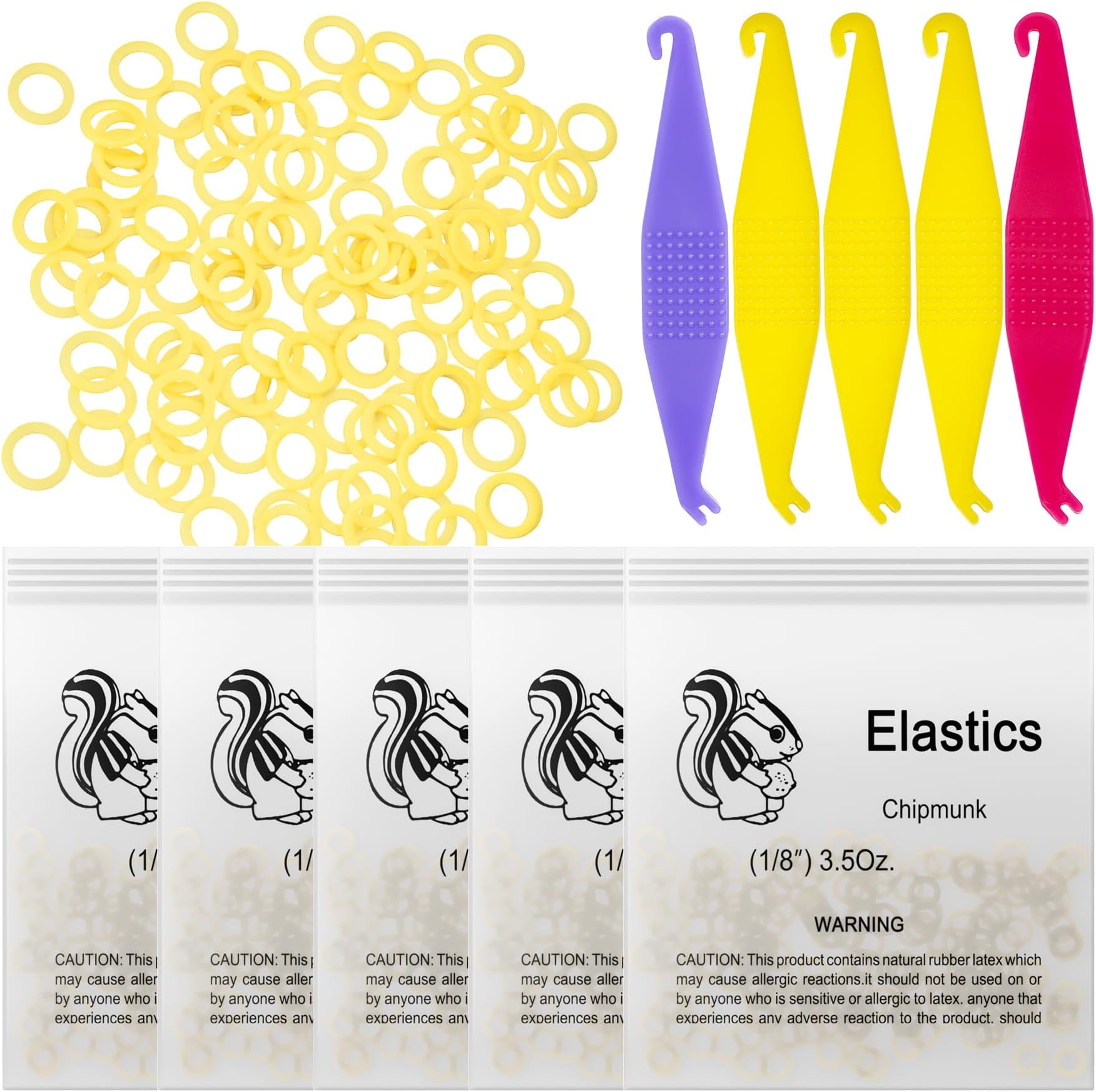 500 Pcs Orthodontic Elastic Rubber Bands, 3.5 Ounces Heavy Dental Rubber Traction Bands, Free Elastic Placer for Braces (1/8",Chipmunk)