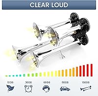 Vista 4 de HIGHSOAR 12V/24V Bocina de aire para camiones 150DB Juego de 4 bocinas de trompeta con compresor universal para automóvil, tren, barco