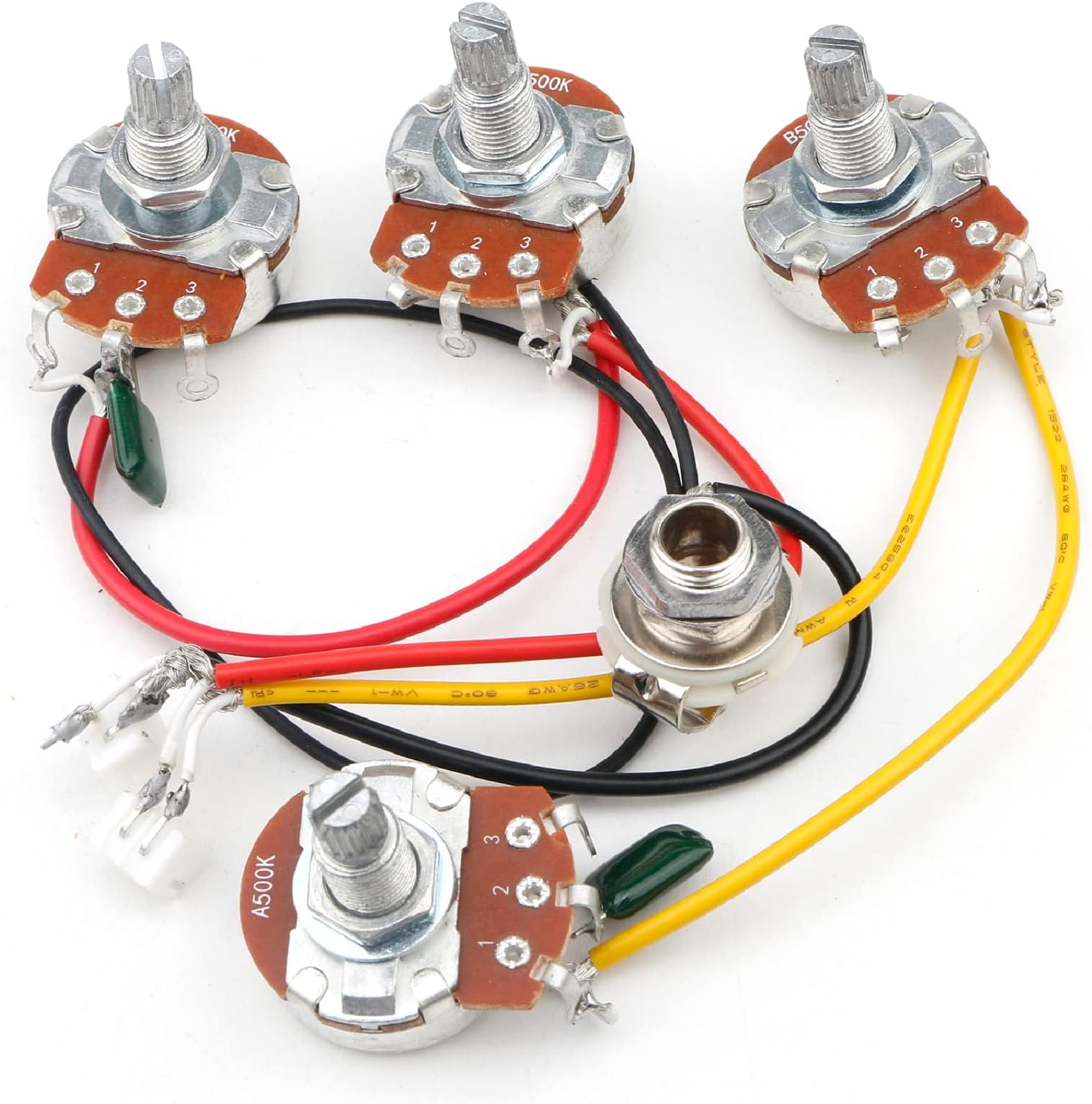 Electric Guitar Wiring Harness Kit 2V 2T 3 Way Toggle Switch Big 500K Pots&Jack Black Tip Cap Electric Guitar Replacement for SG Guitar