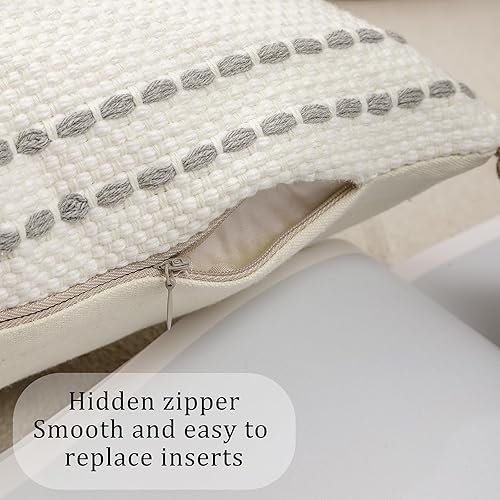 Miniatura 5 de Juego de 2 fundas de almohada decorativas de lino y algodón con borlas, estilo bohemio y copetudo, para cojín lumbar, para sofá y cama, 12 x 20