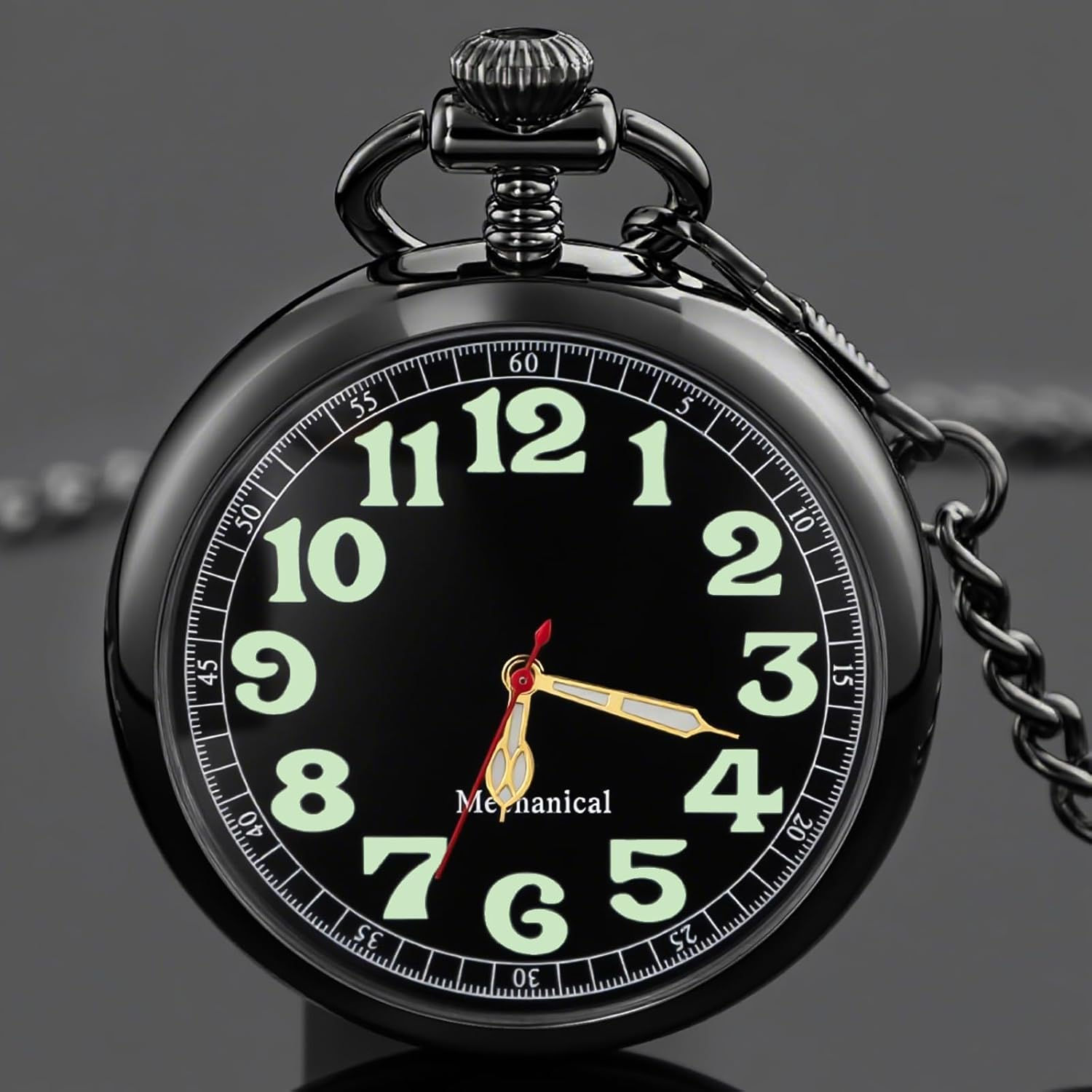 Pocket Watch Alloy Hand Wind Mechanical Pocket Watches Men Arabic Numerals Steampunk with Chain&Box