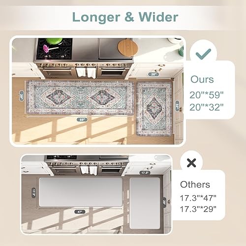 Vista 715 de KIMODE - Juego de 2 tapetes de cocina bohemios, antifatiga, antideslizantes, impermeables, ergonómicos, acolchados, cómodos, para lavandería, Caqui