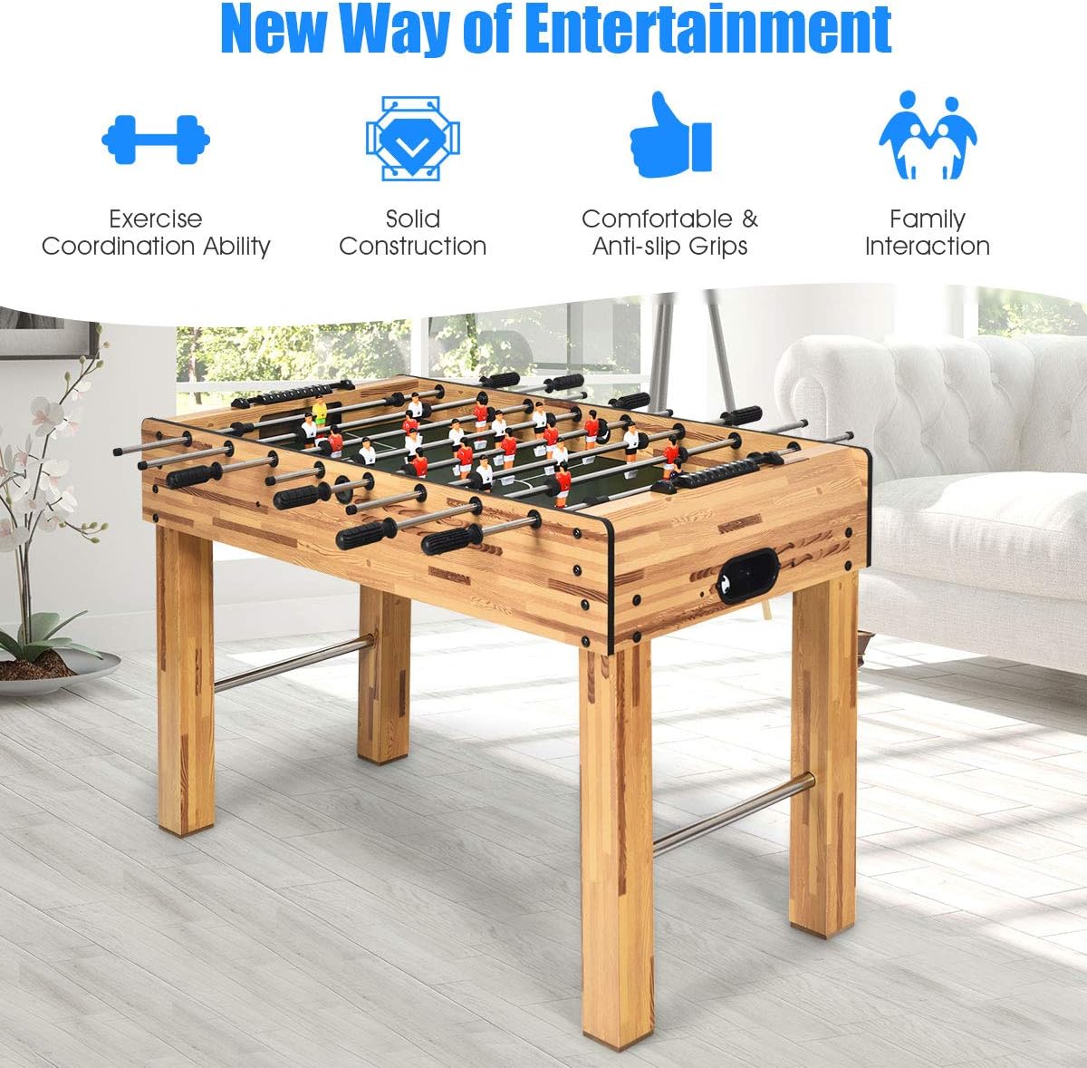 Giantex 48" Foosball Table, 8 Rods, 2 Balls and Score Keepers, Wooden Competition Soccer Game Table for Home, Game Room, Easy Assembly, Multiplayer Table Soccer Game for Kids and Adults
