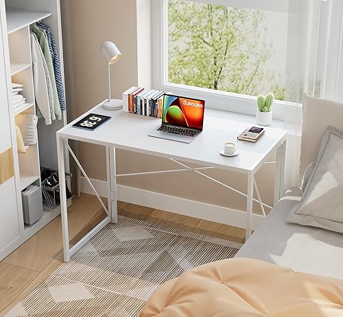 Miniatura 7 de Coavas Escritorio Plegable Pequeño de 39.4 Pulgadas Blancos, Escritorio Plegable para Computadora Ahorro de Espacios Mesa de Escritura para Negro